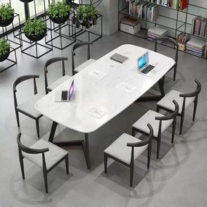Mesa de conferencias de mármol simple y moderna, mesa de negociación para varias personas y combinación de sillas, mesa de ordenador de arte del hierro para oficina - Product Image 4