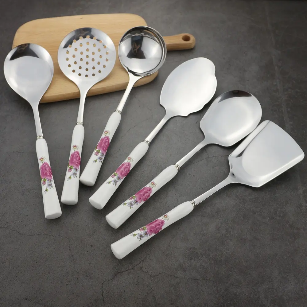 Hot Sale Kitchenware ladle stainless steel ceramic handle kitchen utensils