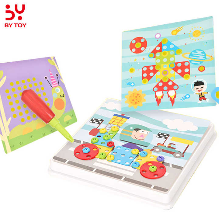 Frühe Bildung Cartoon Mosaik Szene Montage Spiel Spielzeug Set DIY Schraube Puzzle JUGUETES Puzzle Vorschule DIY Pretend Toys