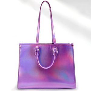 Fashion Embossed Logo Leather ,Violet Patent Leather Tote Handbags Shoulder <strong>Bags</strong> for Women Ladies Shopping <strong>Bag</strong>/