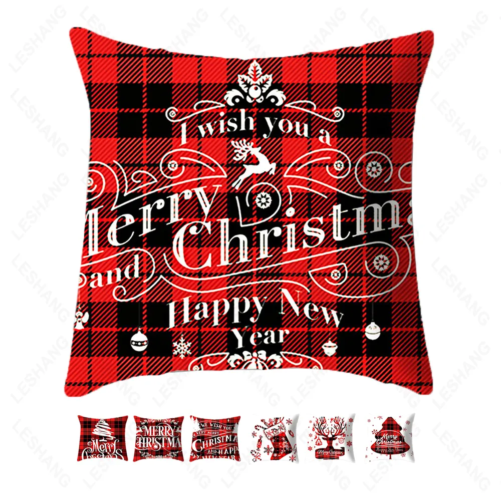 Funda de almohada navideña con estampado de Santa, cubierta de cojín para el hogar, coche, decoración de hotel, venta al por mayor