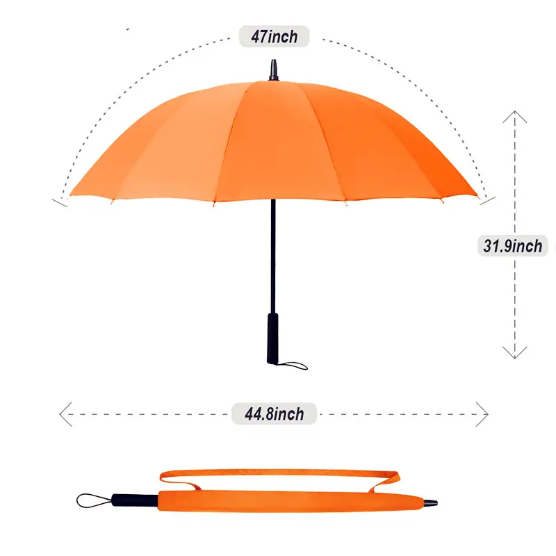 Paraguas de Golf con mango largo, protector UV, color negro y dorado, 120Cm, con Logo
