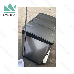 PD-D02B Triple-Stream Metro Collection Recycling Bin <strong>Built</strong>-<strong>in</strong> Trash Can Step-On Waste <strong>Container</strong> 3 Stream Recycle Trash Bin Pedal