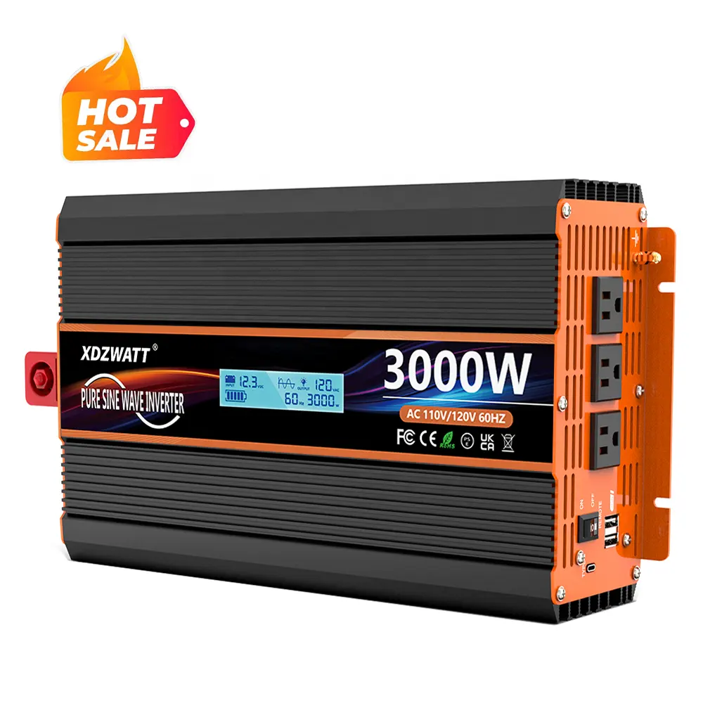 Inversor convertidor de potencia 3kva 2kva 1kva 12 24 DC a 220 230 110 120 voltios remoto de onda sinusoidal pura puertos USB pantalla LCD precio