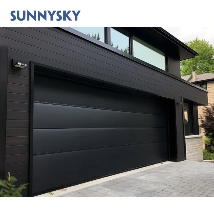 Puerta de garaje de coche pulida 18x8 Sunnysky Puerta de entrada de Villa de vidrio de aluminio de diseño gráfico de acero galvanizado personalizado