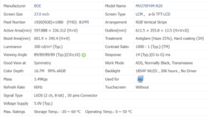 27in 4K UHD BOE MV270FHM-N20 LCD-Display-MIPI/DSI-Schnitts telle für Gaming-Monitore, HMI-Systeme und kunden spezifische Anwendungen - Product Image 6