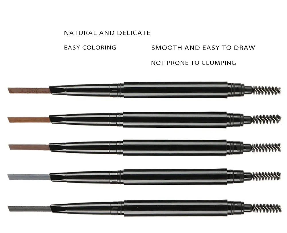 Atacado New Double Head Eye Brow Pen 5 Cores Vegan Natural Impermeável Custom Logo Eye Brow Lápis