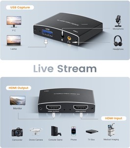 USB3.0 HDMI视频采集卡，带麦克风4K 2K HDMI环路，适用于PS4游戏音频视频直播 - Product Image 4