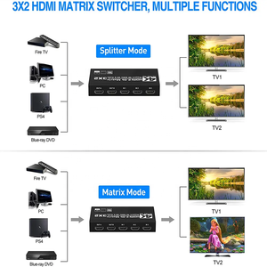 3x2 4K HDMI Matrix Switch Splitter 3 en 2 Out HDMI2.0b 4K 60Hz Extractor de audio Video Switcher Splitter Support HDCP2.2