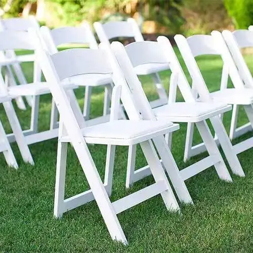 Sillas de jardín plegables de resina de plástico, sillas acolchadas para exteriores, banquete de comedor, boda, color blanco, elegante