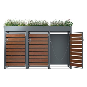 Cubo de basura para exteriores, cubierta de cubo de basura triple, almacenamiento de cubo de basura, caja de cubo de basura para exteriores, contenedor de 3 cubos de basura - Product Image 3
