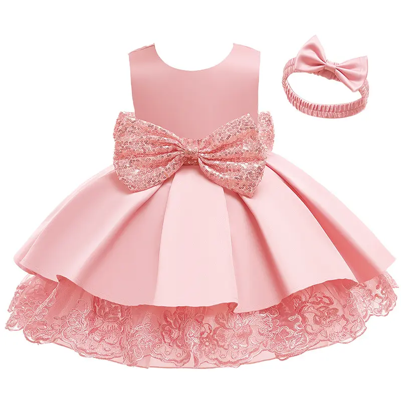 All'ingrosso fiocco di paillettes neonata principessa vestito da partito smoking smoking abbigliamento per bambini vestito vestito