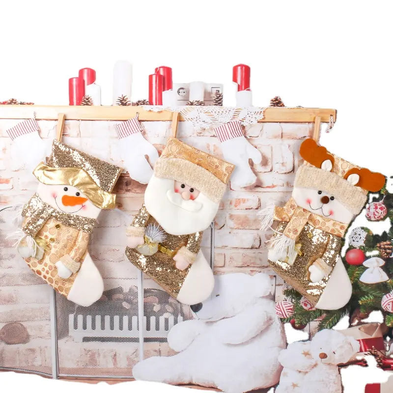 Yeni ürün yılbaşı Stocking altın pullu Santa kardan adam desen noel hediyesi çanta kolye çorap
