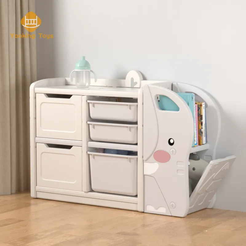 Estante de plástico de 5 compartimentos para juguetes de niños, armario organizador de juguetes, armario de almacenamiento de plástico