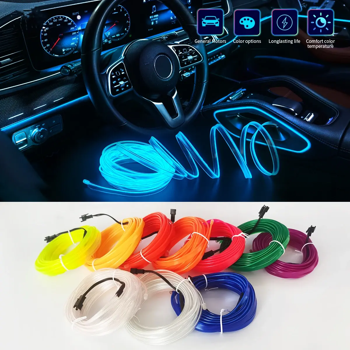 Pabrik grosir Auto LED Strip dekorasi EL cahaya dingin garis lampu dekoratif lampu suasana Interior mobil lampu suasana