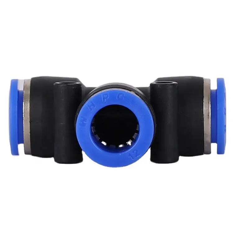 Hot Selling Pe T Type Fitting Blauwe Luchtslang Fitting Pneumatische Connector Lucht Plastic 3 Way Fittingen