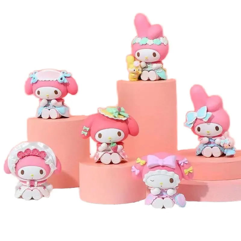 Sanrio caja ciega Mimori Tea Party Melody mano figura de acción Decoración de mesa caja misteriosa femenina para regalo juguete