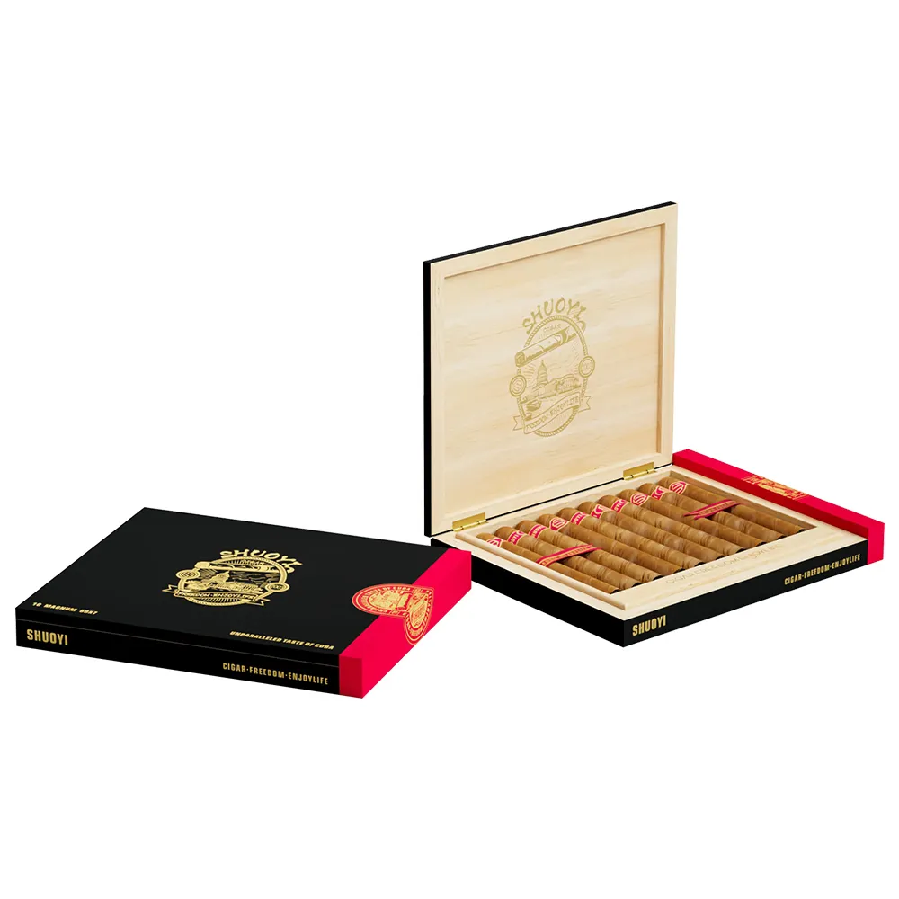 Humidor de madera recién llegado, cajas de puros personalizadas de alta calidad, caja de embalaje de cigarros negros