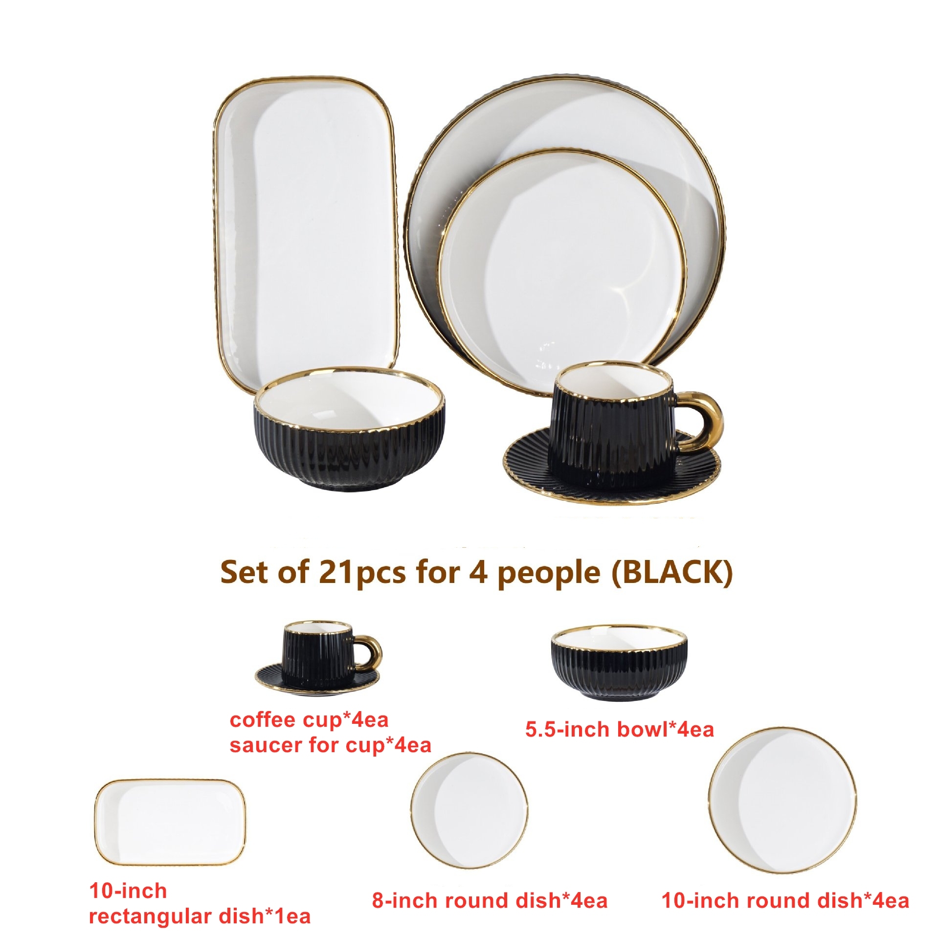 black 21-piece set for 4 people