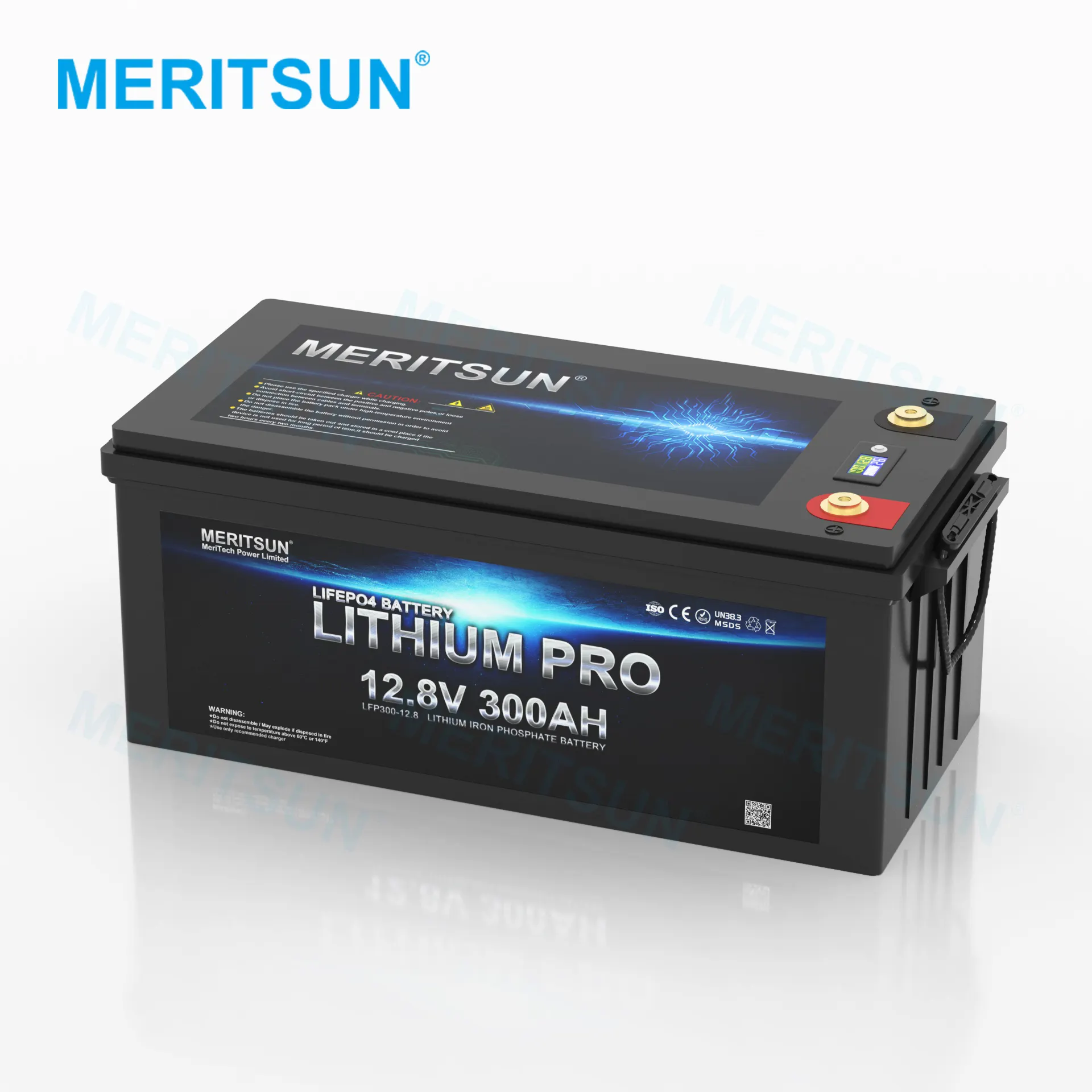 MeritSun Factory Outlet LCD 12V Lifepo4 baterai Kemah Lithium besi fosfat 300ah