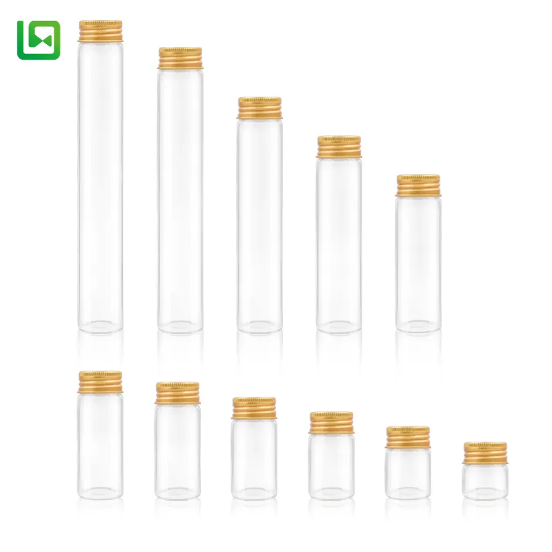 12ml 15ml 20ml 25ml 30ml 40ml 45ml 50ml 55ml Mini Test borosilikat tüp cam mantarlı şişe ve alüminyum kapaklı
