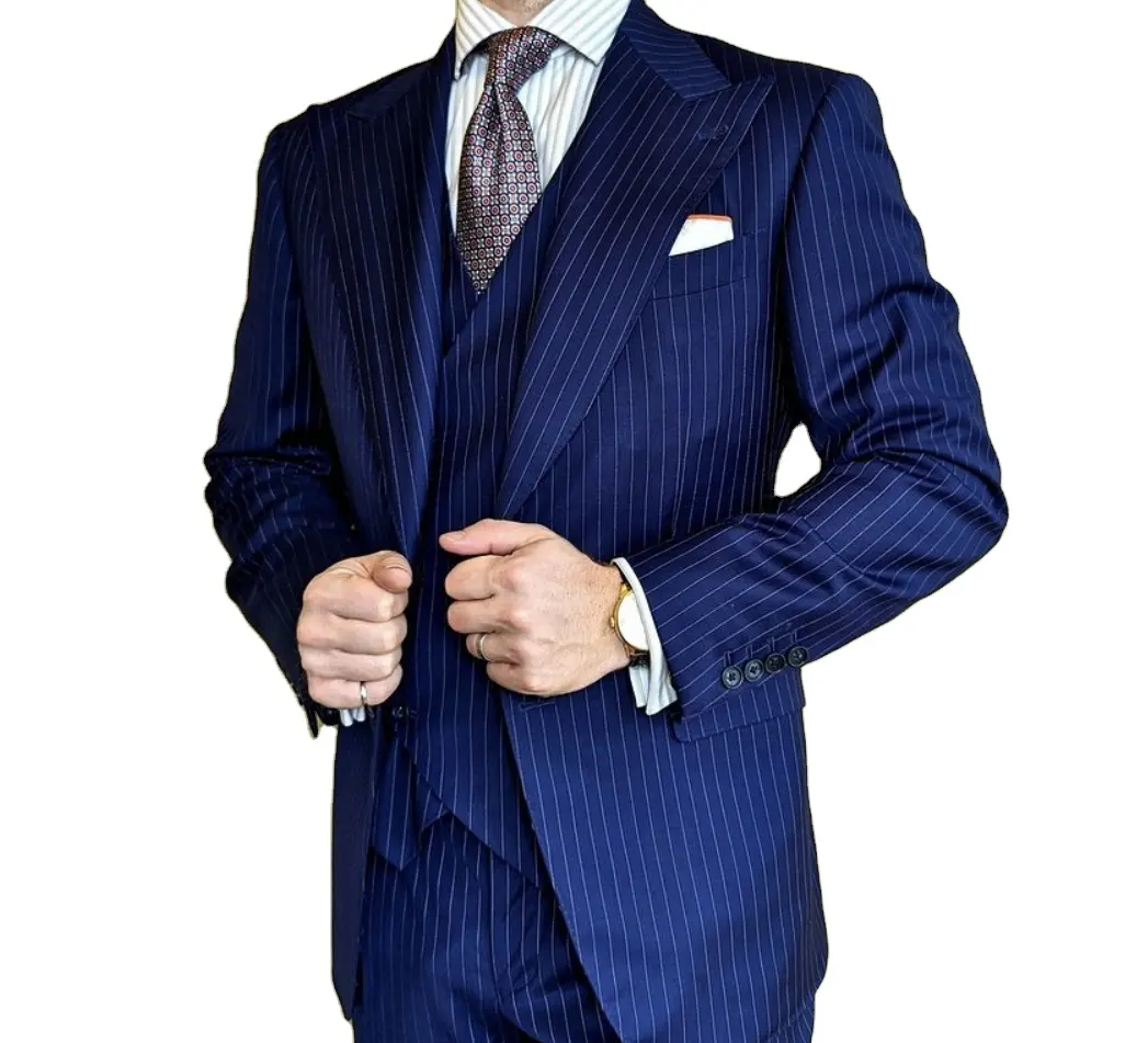 Полосатый элегантный свадебный костюм для вечеринки деловой блейзер для мужчин 3 шт. куртка жилет брюки