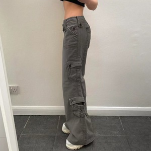 Spicy Girls' Street <strong>Blast</strong> Straight Casual Pants <strong>American</strong> Street Retro Style Irregular Large Pocket Wide Belt Design Jeans