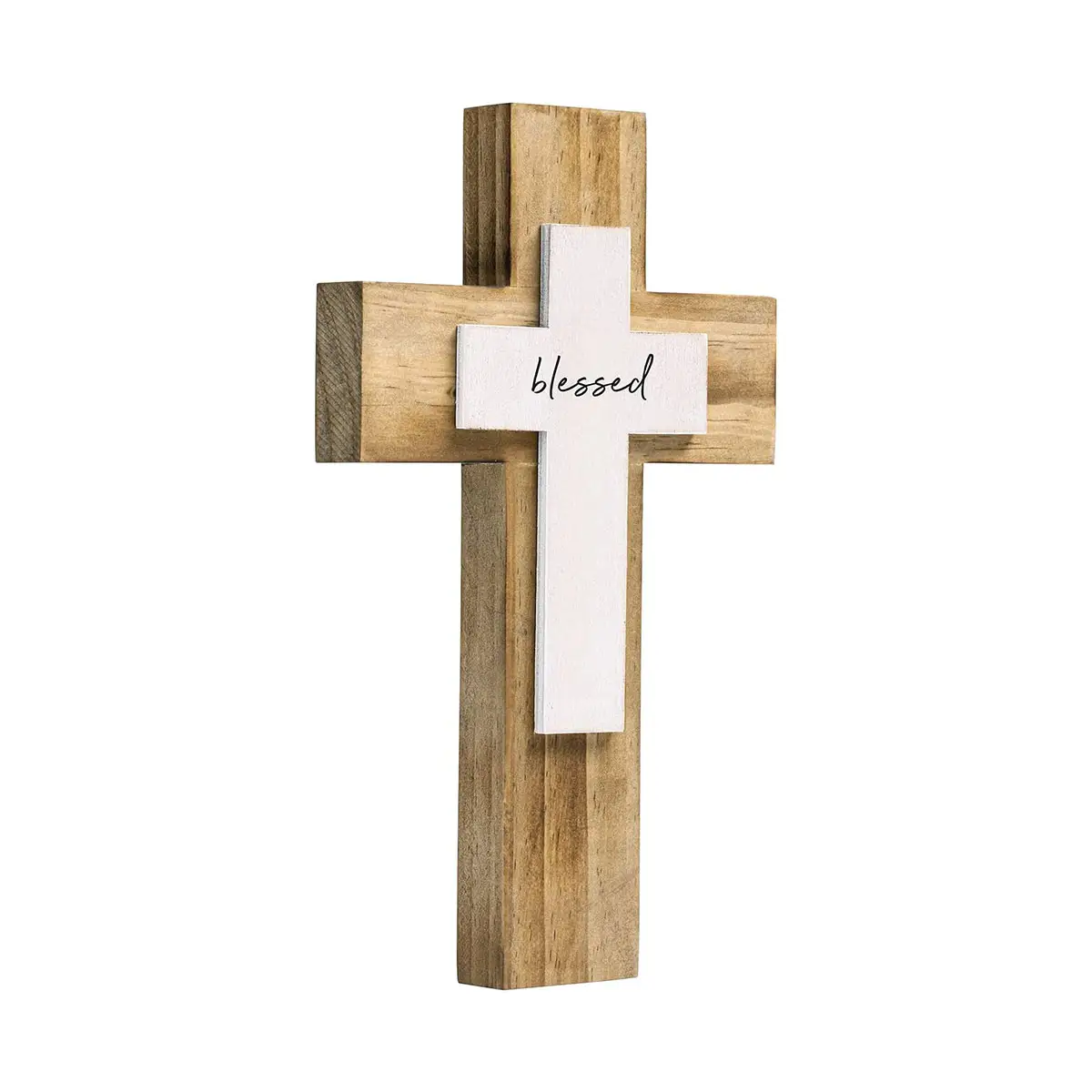 Colgante de pared hecho a mano, Cruz artesanal de Color madera natural con diseño blesado para decoración de Iglesia, habitación, regalo de madera