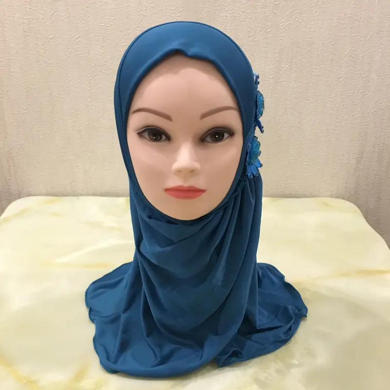 Wholesale Cheap Fashion Solid Color Flowers Muslim Women Hijabs Girl Hijab Prayer Hat Arab Kids Flower Hijab