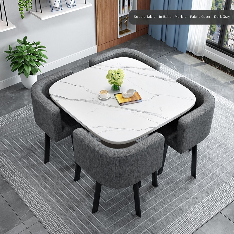 Mesa cuadrada con diseño de imitación de piedra, tela gris oscuro, 80 cm.