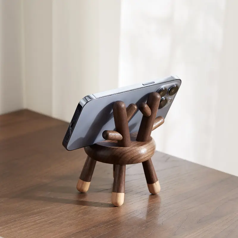 Étui épais antidérapant amical en bois de noyer mignon support de support de téléphone portable pour table de bureau Smartphone