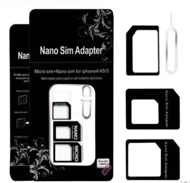 4 in 1 Nano-SIM-Karte Micro-Sim-Adapter Standard-SIM-Karten adapter mit Auswurf stift für iPhone/Samsung/Huawei-Handy
