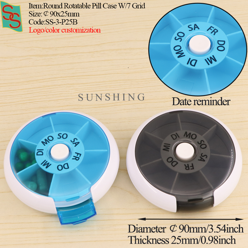Pilulier rond rotatif P25 avec 7 compartiments