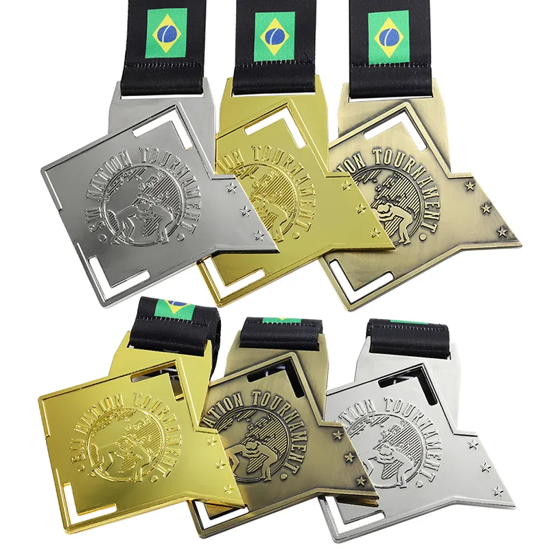 Medalla de Jiu Jitsu brasileño de Suecia, diseño personalizado deportivo, medalla de latón 3D, oro y plata, premios de torneo de la Nación, medallas para recuerdos