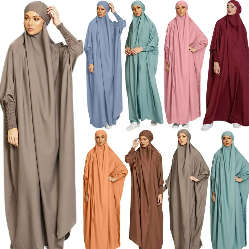 Hồi giáo phụ nữ abaya ăn mặc một mảnh đầy đủ chiều dài jilbab cầu nguyện khiêm tốn khimar hijab mới Polyester đến rắn màu OEM dịch vụ