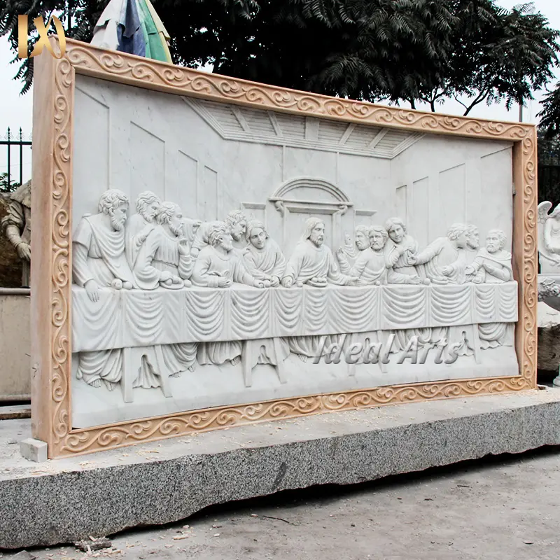 Arti ideali di grandi dimensioni classico intagliato a mano figura di marmo l'ultima cena statua scultura rilievi in pietra