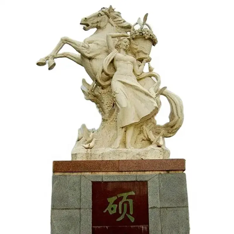 Shengye Talla de piedra Escultura europea a gran escala Una mujer en un caballo Escultura de mármol Paisaje emblemático al aire libre