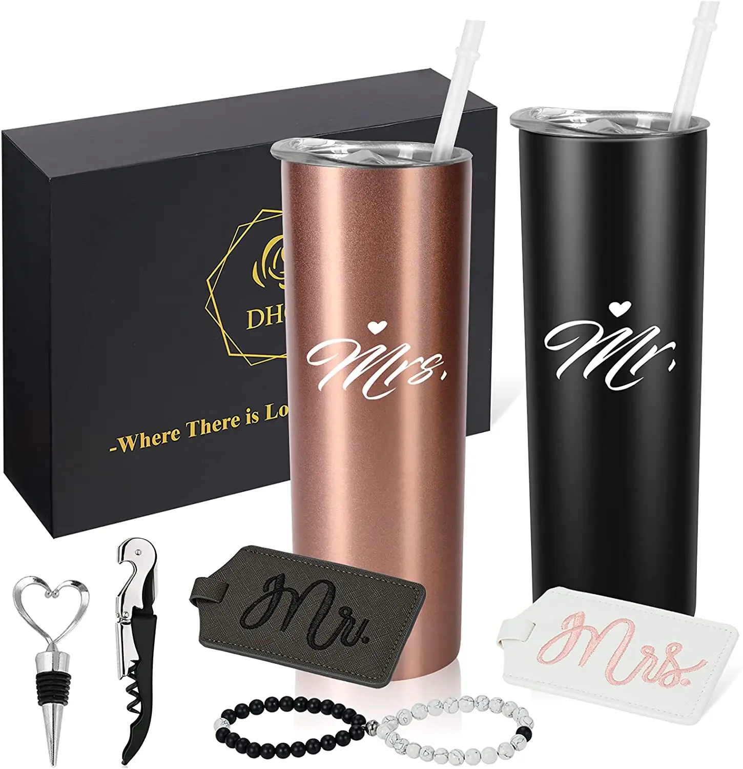 New design Magnetic Couples Bracelets Bridal Gifts 20 Oz Slim Water Tumbler Couples Gift Mr and Mrs Stainless Steel Tumbler