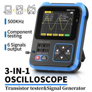 FNIRSI-Probador de transistores de osciloscopio digital, generador de señal 3 en 1 500Khz 10MSa/s, resistencia de condensador, diodo, salida de 100K - Product Image 3