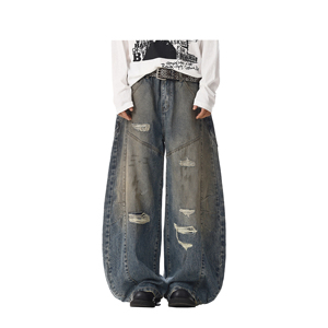 Hochwertige Herren-Jeans im Straight-Baggy-Stil, Streetwear Hip-Hop-Style mit Rissen und Destroyed-Look, Weites Bein - Product Image 2