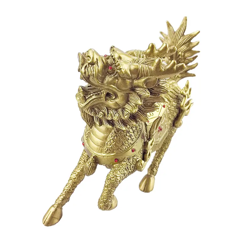 공장 맞춤 구리 염소 동상 제품 홈 금속 조각 황금 황동 불 Qilin 장식품 황동 조각