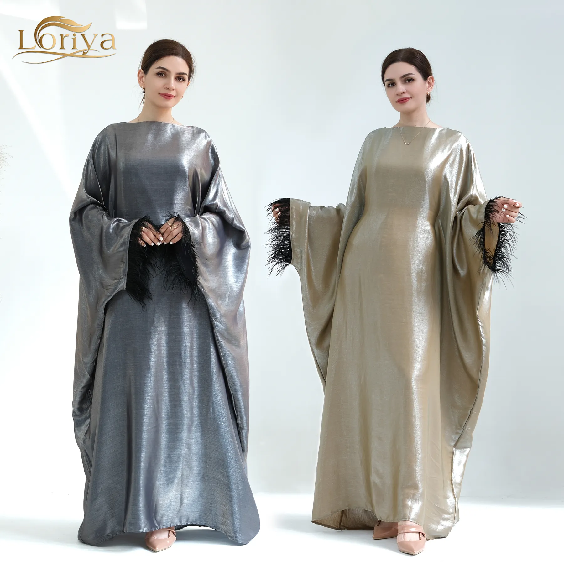 Loriya Großhandel New Islamic Clothing Frauen Abaya Dubai Bescheidenes Kleid mit einem Innen gürtel Glänzende Damen kleider