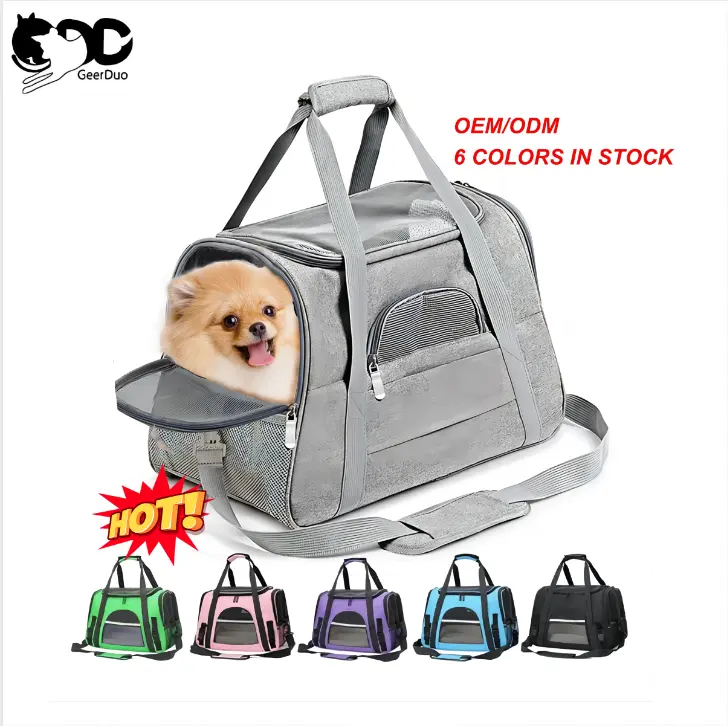 Geerduo Reflective Airline Aprovado Respirável Dobrável Soft Sided Mesh Outdoor Pet Carrying Dog Carrier Para Cães Travel Bag