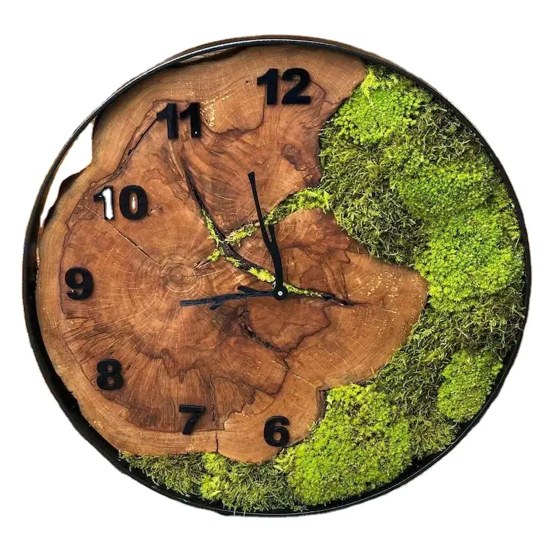 Reloj de cocina de 30cm de diámetro, marco de Arte de musgo conservado, decoración de pared de musgo Real para sala de estar, arte de Planta grande para pared, arte de naturaleza