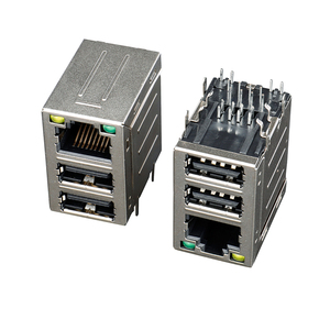 หัวแจ็ค LED ตัวเมียเชื่อมต่อ RJ45ด้วย USB 3.1 Rj45 10Pin + USB 3.1 PCB แจ็ค Modular PCB เครือข่ายโลหะ Rj45ขั้วต่อ USB - Product Image 4