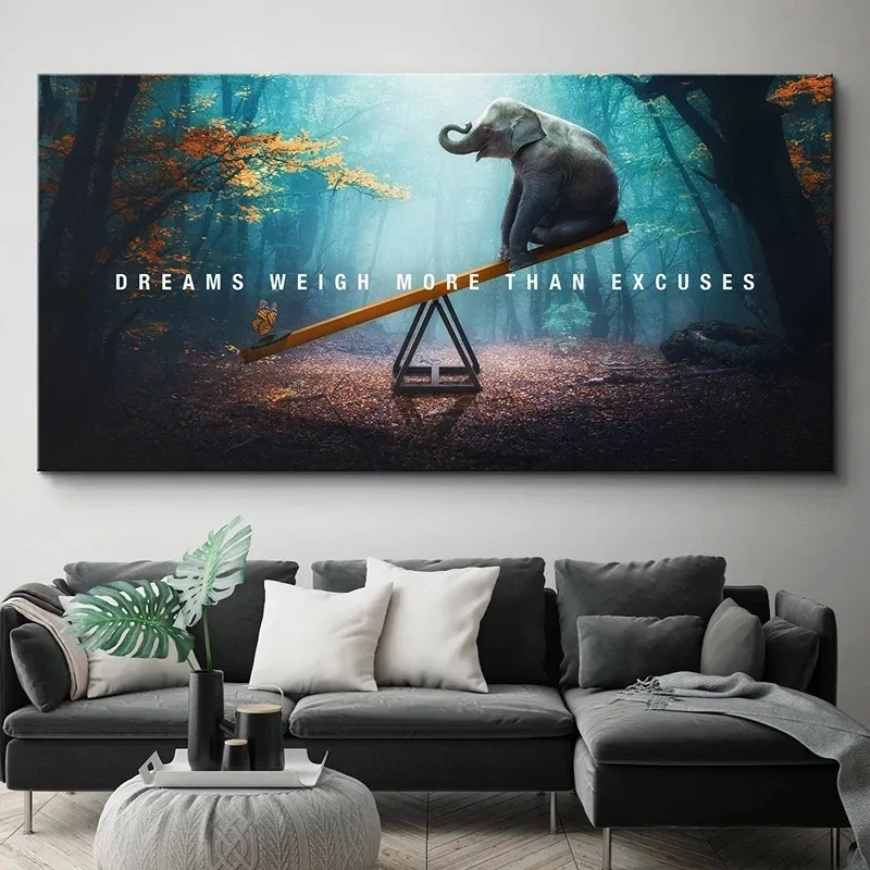 Tier kunst Träume Elefant Motivations zitat Leinwand Malerei Wand kunst Poster Druck Wandbild für Wohnzimmer Büro Dekor