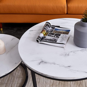 Contemporary Round Nesting Coffee <strong>Table</strong> Bent Black Gold Metal Side Glass Marble Stone Mdf Wood Nest of <strong>3</strong> <strong>Table</strong> <strong>Set</strong> Nesting <strong>Table</strong> - Product Image 5