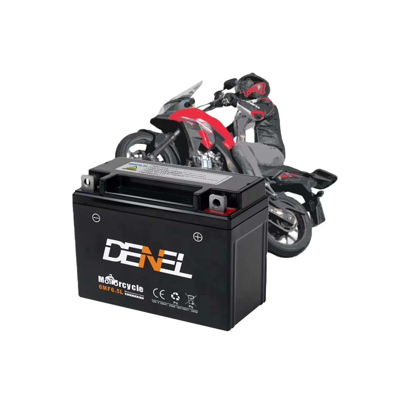 Denel 12v 6.5ahMfスーパーシール6mf6.5l denel bateras de motosオートバイバッテリー