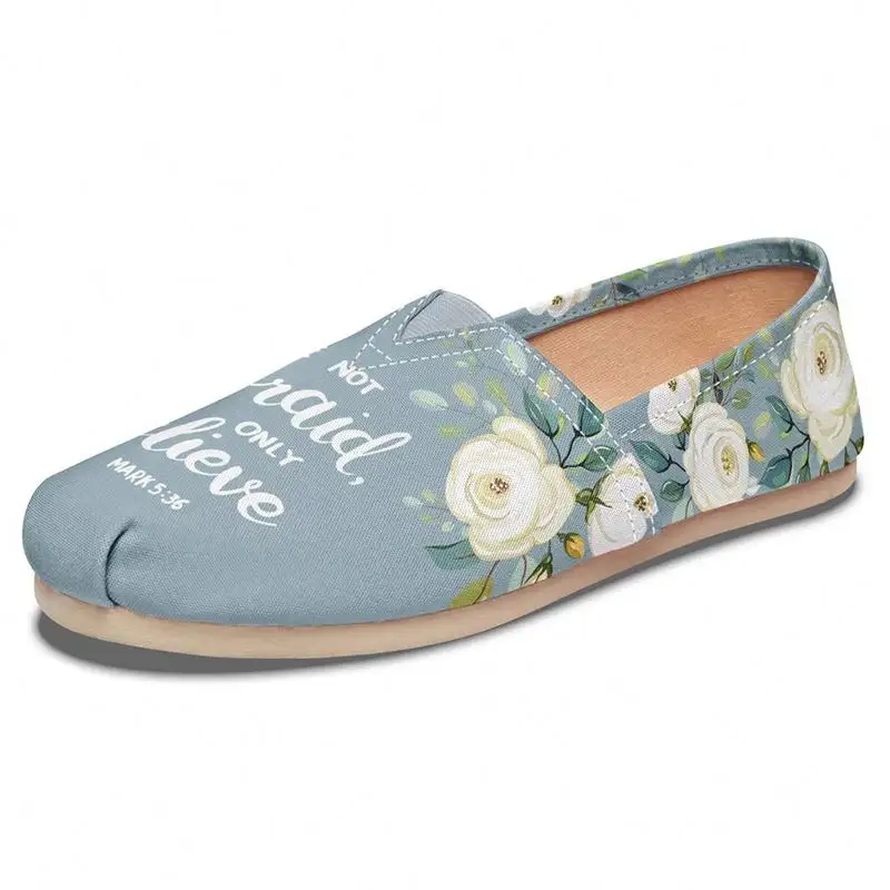Verano otoño no miedo florales patrón mocasines Slip en lienzo señora trabajo calzado de mujer Casual zapatos planos zapatos
