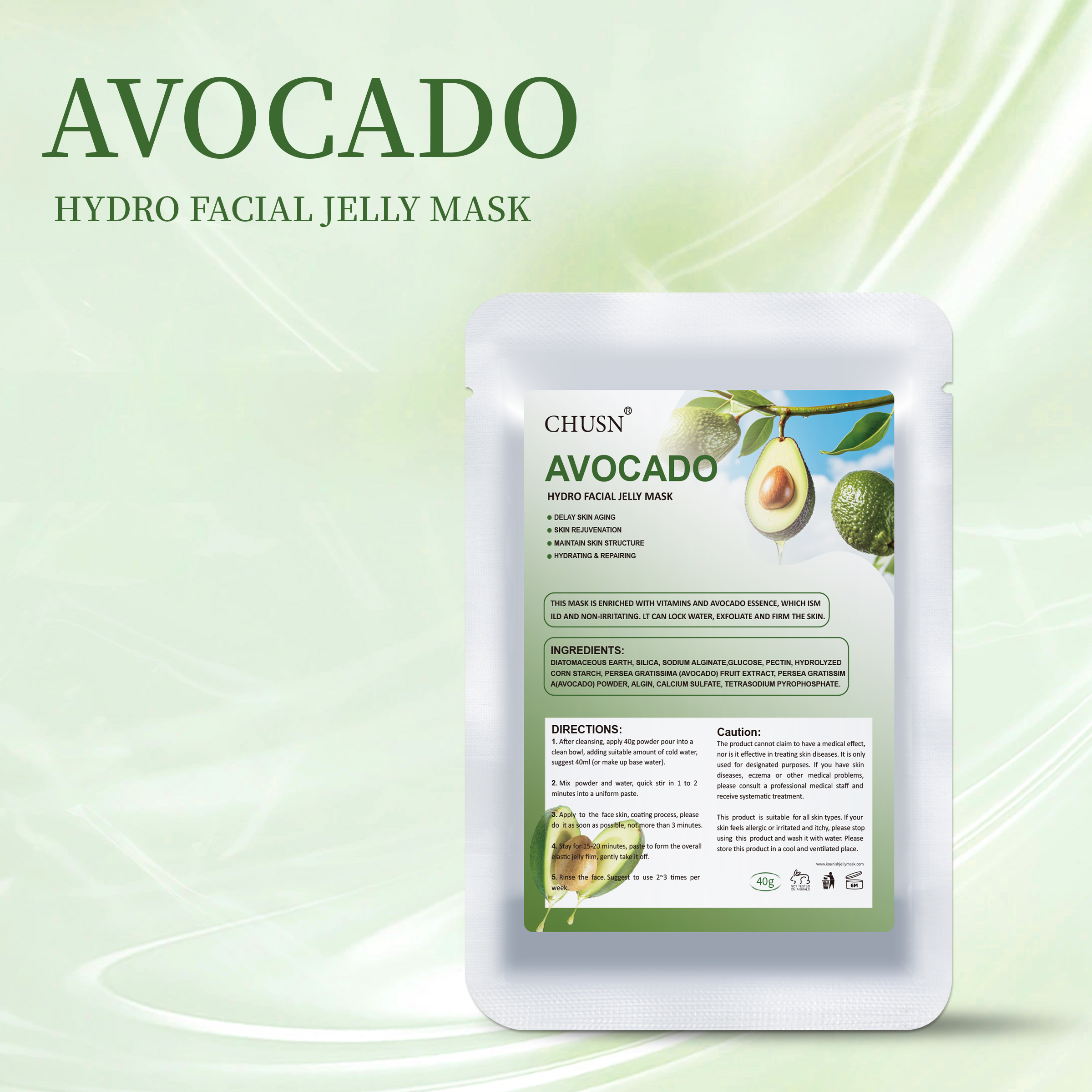 Mascarilla de hidrogel de aguacate